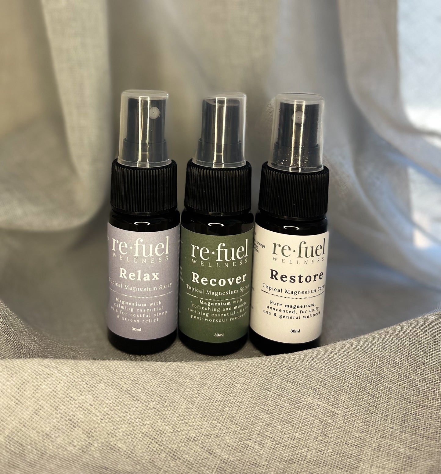Refuel On-the-Go – 3 x 30ml Mini Sprays (Relax + Recover + Restore)