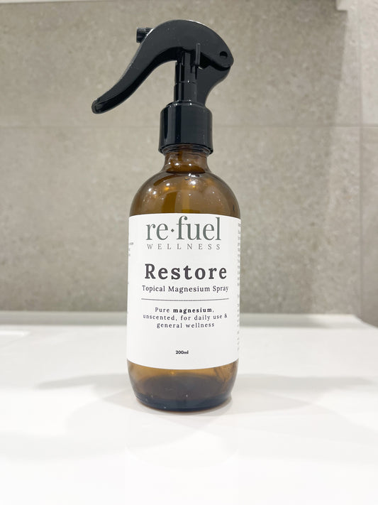 Restore Magnesium Spray (Unscented) – 200ml Glass Edition
