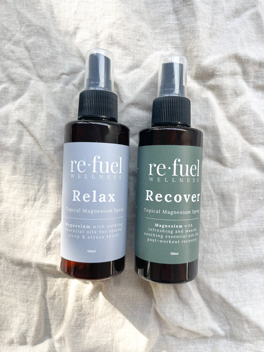 Travel Set – 2 x 125ml Recyclable Plastic Bottles (Relax + Recover)