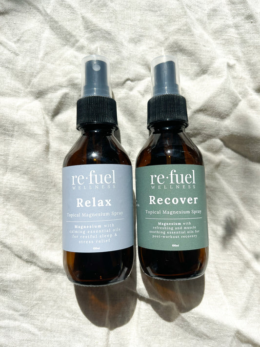 Travel Set – 2 x 100ml Glass Bottles (Relax + Recover)